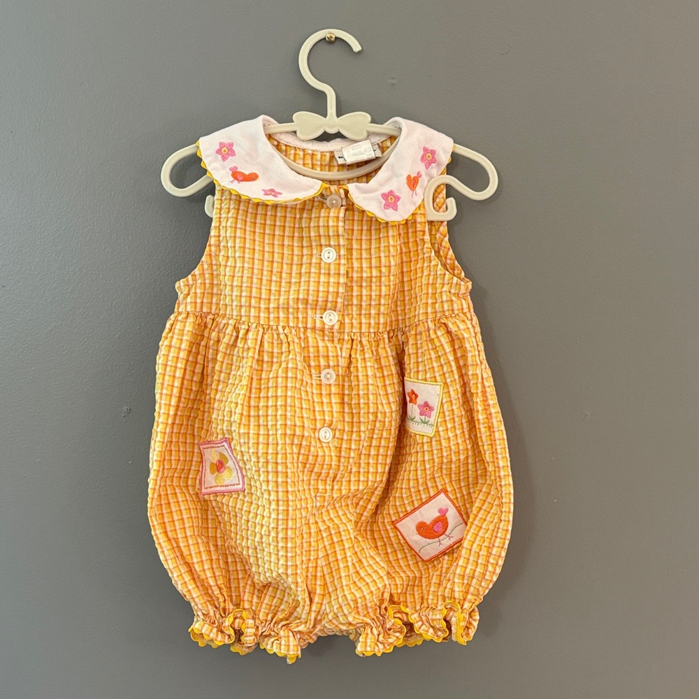 VINTAGE BT Kids Yellow Gingham Baby Romper